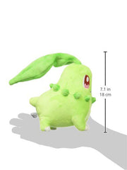 Sanei Chikorita plush angled shot; ideal for collection display and cozy companionship.