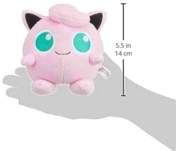 Sanei Jigglypuff plush, eyes close-up, vibrant pink color enhances desk decor
