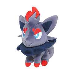 Sanei Zorua plush face close-up, highlighting soft fur and collectible appeal.