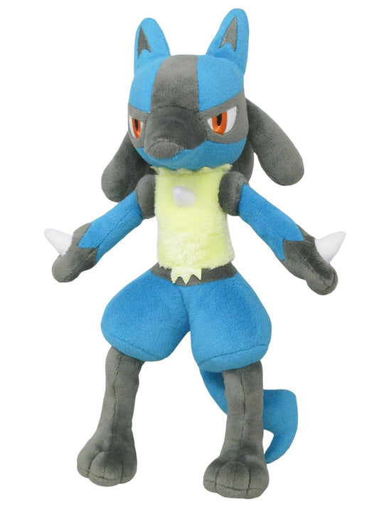 Sanei Lucario plush β front view, soft and collectible for display.