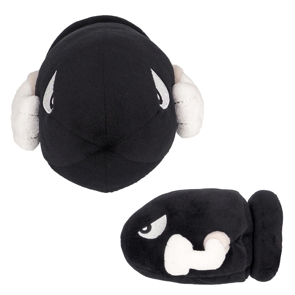 Sanei Bullet Bill plush facial features close-up, nostalgic Mario collectible.