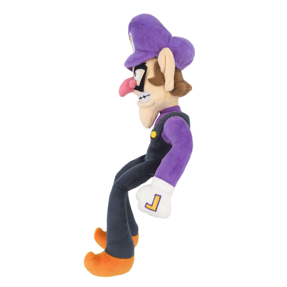Sanei Waluigi plush close-up shows embroidery and branding