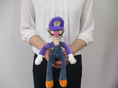 Sanei Waluigi plush side view highlights compact 12.5-inch size for shelves