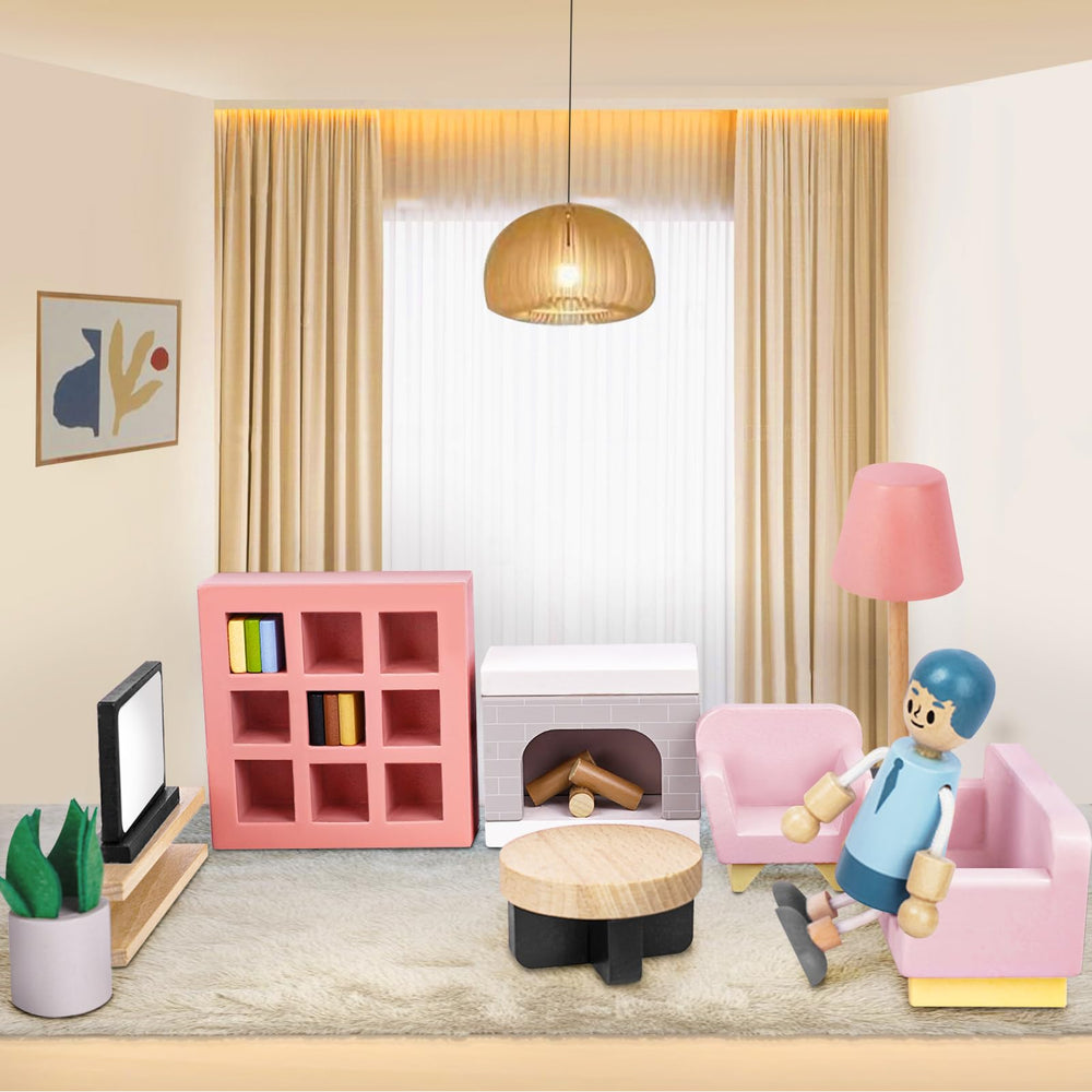 Sanlebi dollhouse kitchen furniture with opening doors for interactive cooking play.