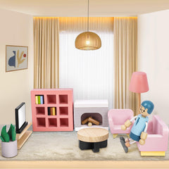 Sanlebi dollhouse kitchen furniture with opening doors for interactive cooking play.