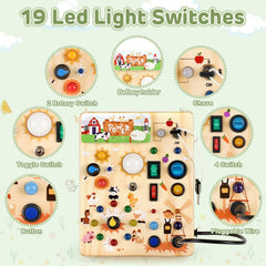 Sanlebi LED Busy Board wooden light-up buttons for cause-and-effect learning