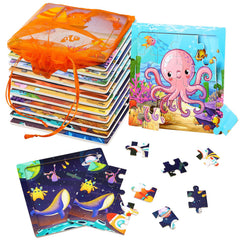 SANNIX ocean-themed wooden puzzles for kids with color-rich pieces