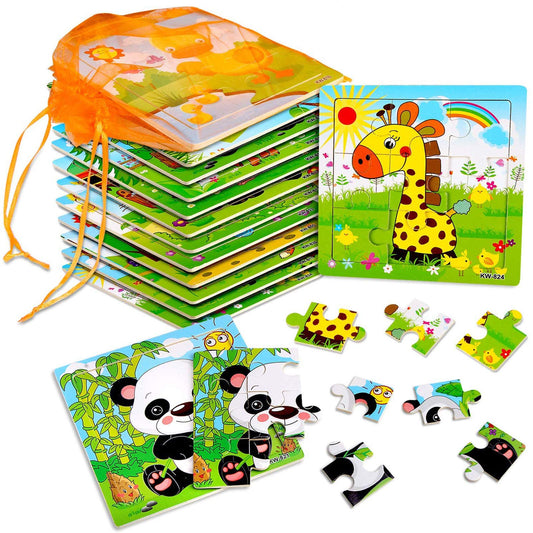 SANNIX wooden animal puzzles, 9-piece set for toddlers supports hand-eye coordination.