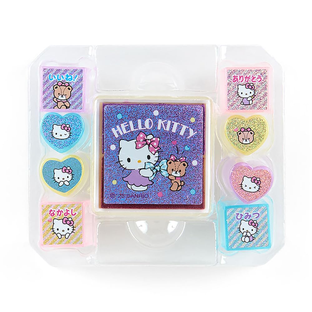 SANRIO Hello Kitty stamp set in a jewel-box showcases portable art for kids.