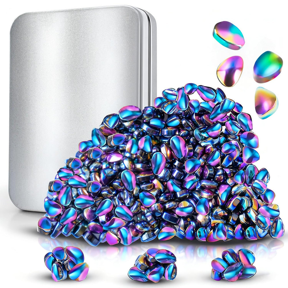 Santa Casa ferrite fidget beads in a metal tin for tactile stress relief.