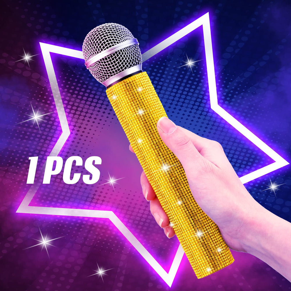 Sanwuta microphone prop with rhinestones shimmers under lights during cosplay and theatre skits.