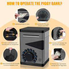 Saquuiui piggy bank 4 digit PIN panel keeps savings secure while learning.