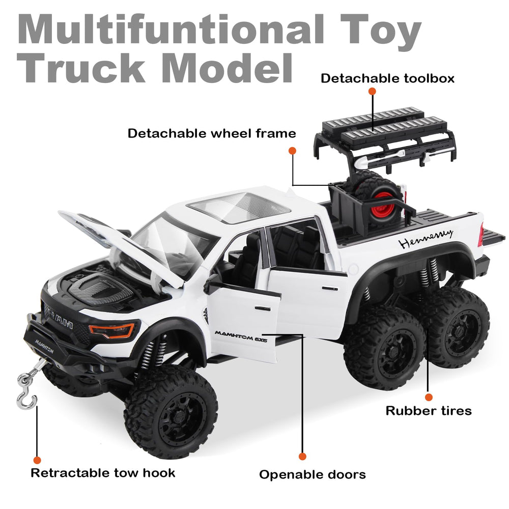 SASBSC 6x6 pickup truck toy white side view highlights collectible design for display and play