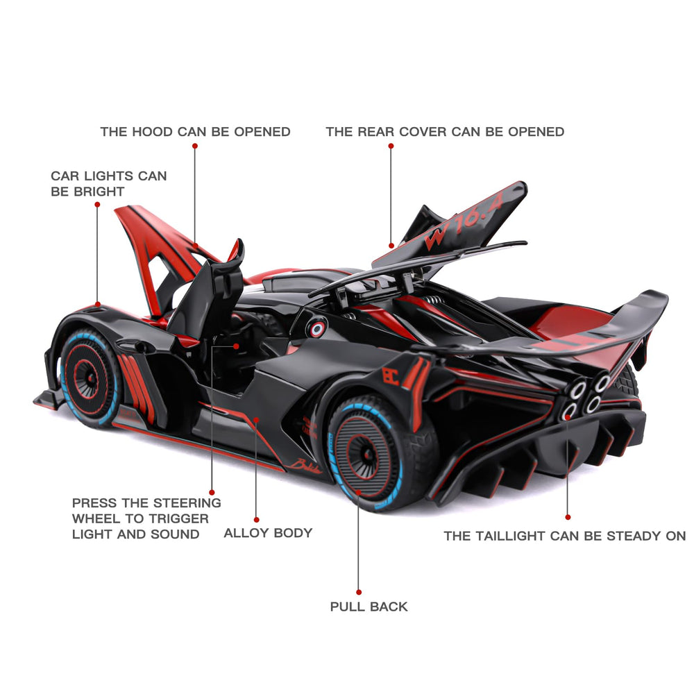 SASBSC Bugatti Bolide 1:24 pull-back action for quick, fun motion