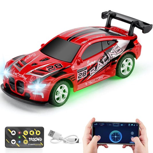 SASBSC Mini RC Car with a durable metal shell for long-lasting play on desks and floors.