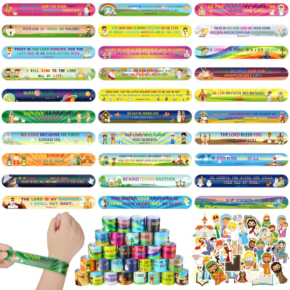 Sasylvia Bible verse slap bracelets in a classroom for easy sharing