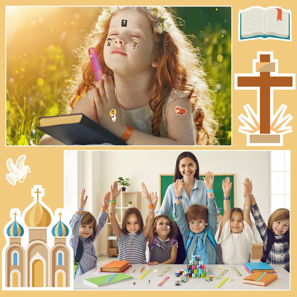 Sasylvia religious stickers paired with bracelets for Easter fillers