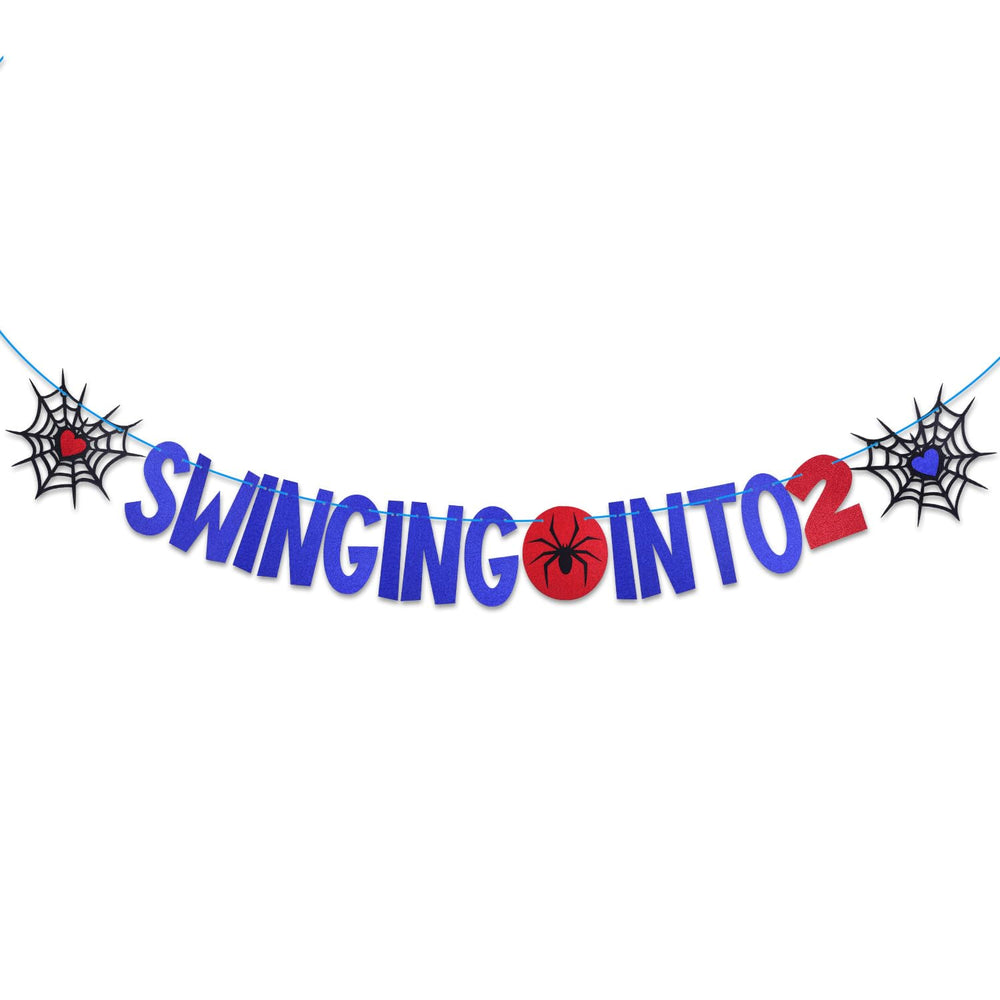 SAVITA Spider 2nd Birthday Banner full view creates a festive backdrop
