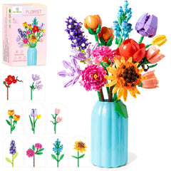 Sawaruita bouquet block sunflowers with vase, bright decor idea and tactile build experience