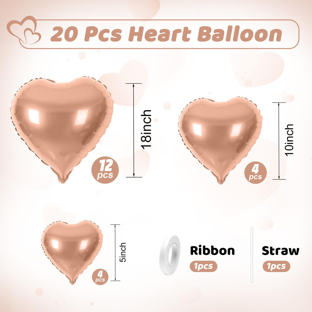Saxuxu Rose Gold Heart Balloons 10-inch size for mid-size backdrops and photo moments.