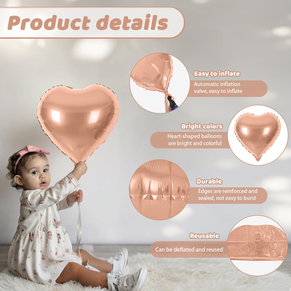 Saxuxu Rose Gold Heart Balloons birthday display adds festive flair.