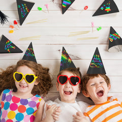 Sayaya rainbow scratch hat party setup enhances decor and group activity.