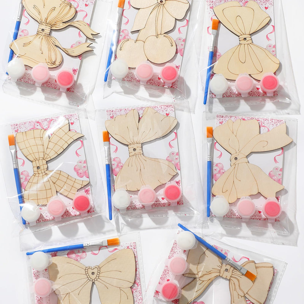 Saypacck pink bow crafts set ready for coloring and decorating party favors.