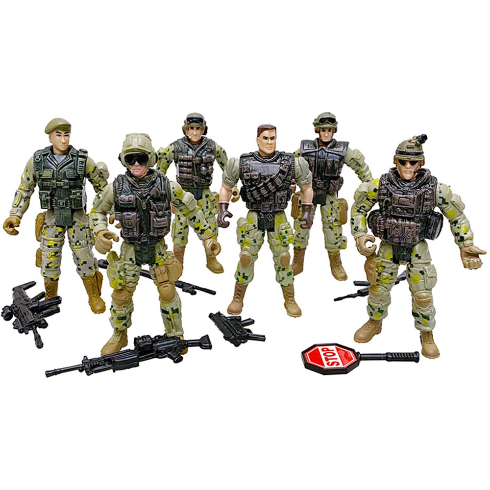 SCAHOW 6-pack military action figures front view for imaginative play and storytelling.