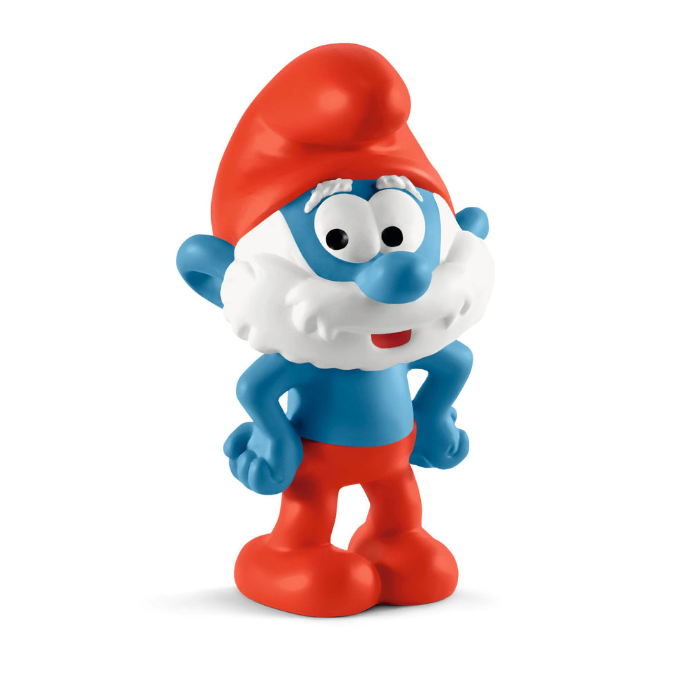 Schleich Papa Smurf figurine detail with lifelike textures for immersive pretend play.