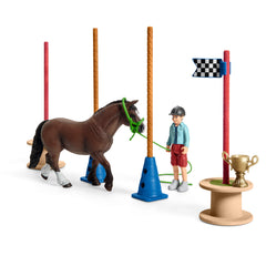 Schleich Pony Agility Race accessories to build an interactive obstacle course.