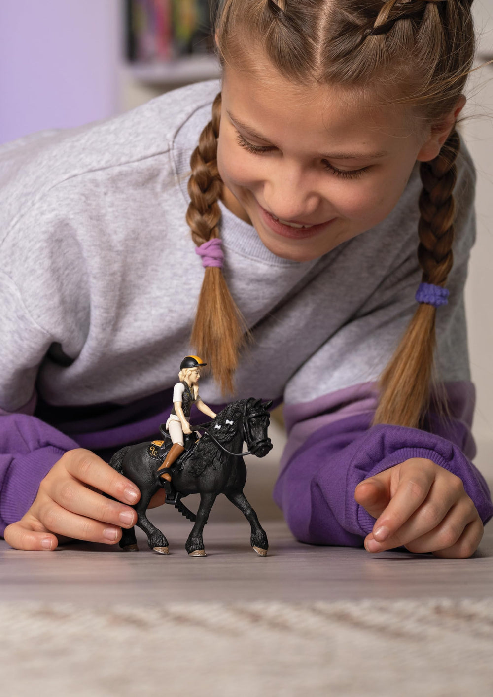 Schleich saddle-on Princess demonstrates riding gear for realistic role play.