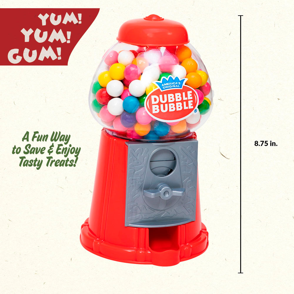 Schylling retro gumball bank in action with handle turning and gumball pop