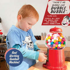 Schylling gumball bank front view showing Dubble Bubble logo and coin slot