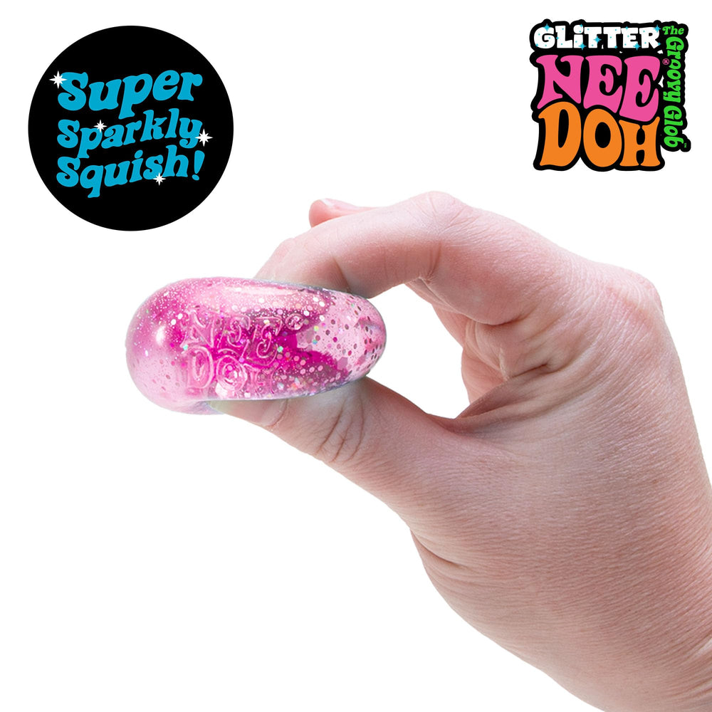 Schylling NeeDoh Teenie Quad Pack Side highlights its compact 1.5-inch size for on-the-go play.