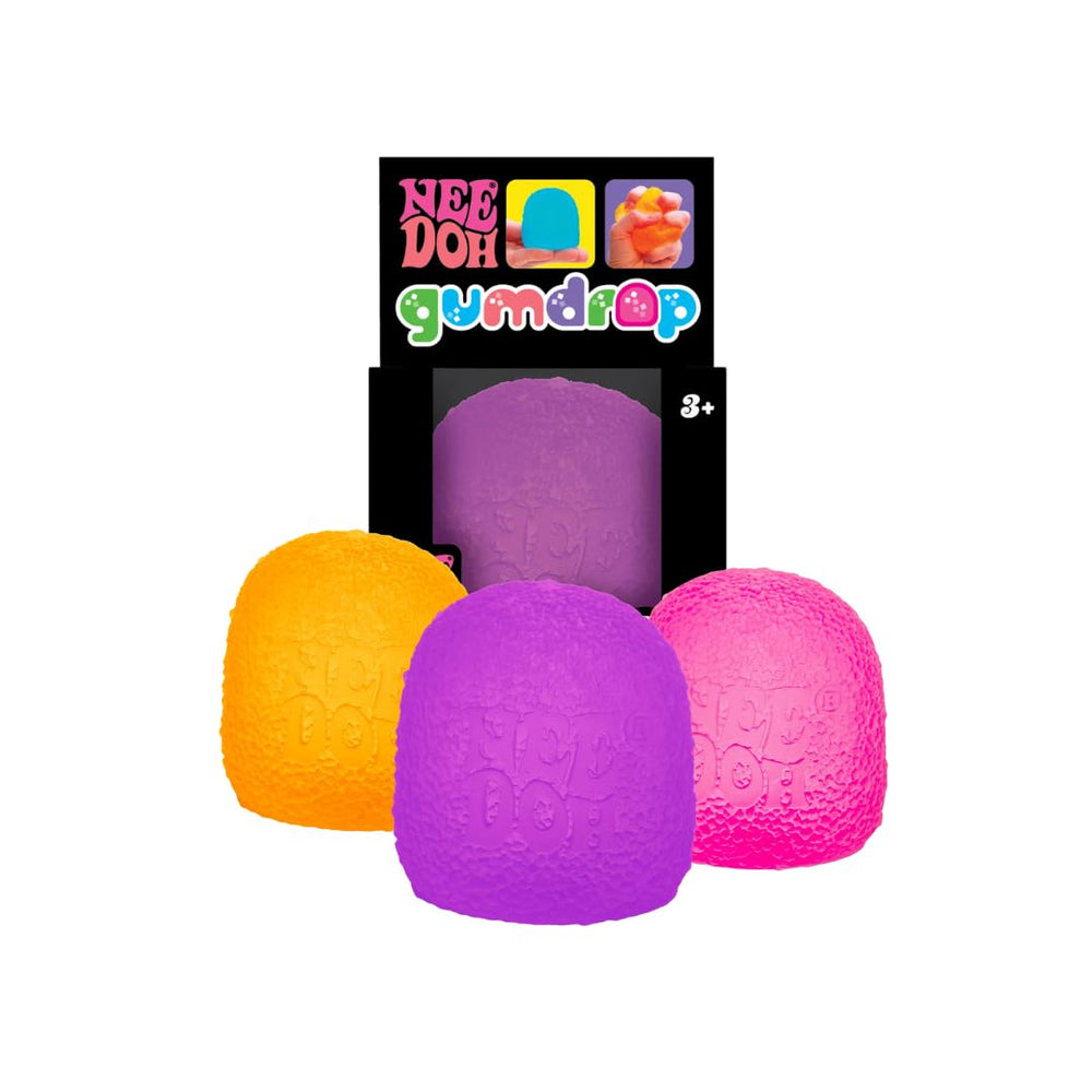 Schylling NeeDoh gumdrop textured sensory toy in neon colors for tactile fidget play.