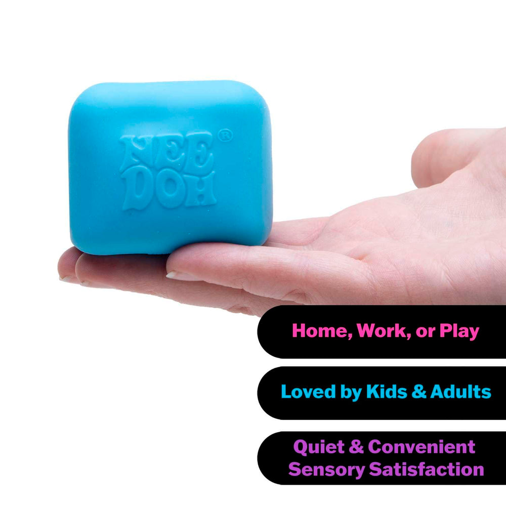 Schylling NeeDoh Nice Cube Glow comes in color variations for tactile, colorful fun.
