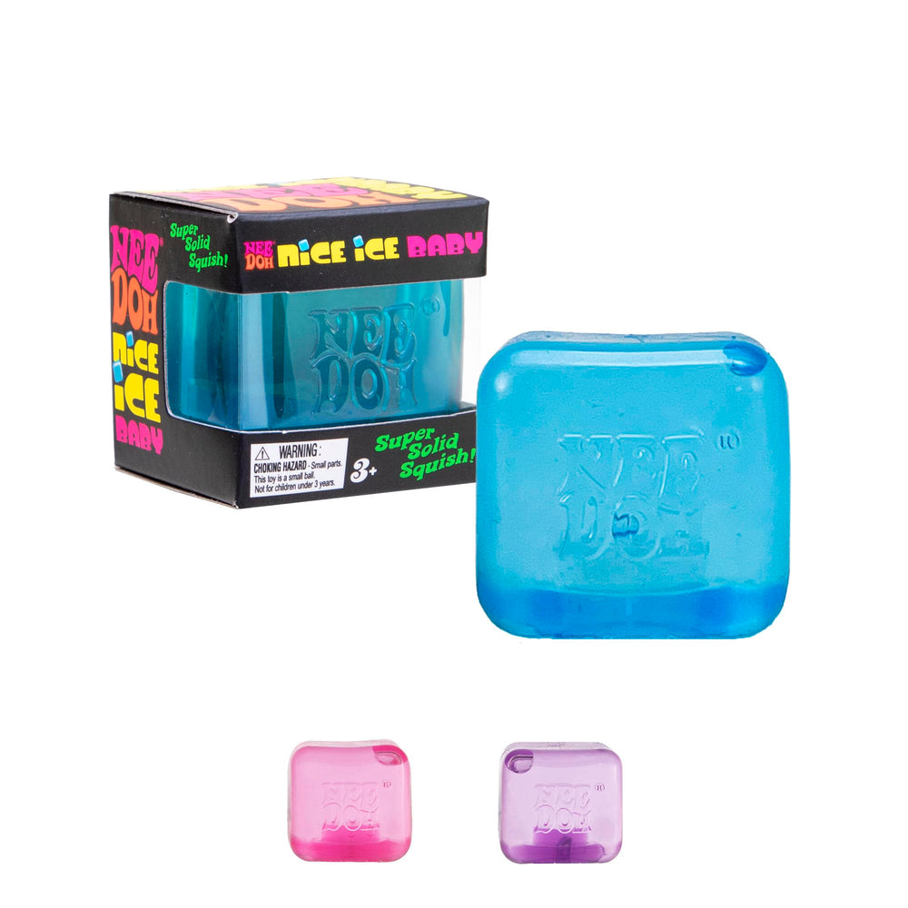 Schylling NeeDoh Nice Ice Baby cube front view for tactile focus and calm play