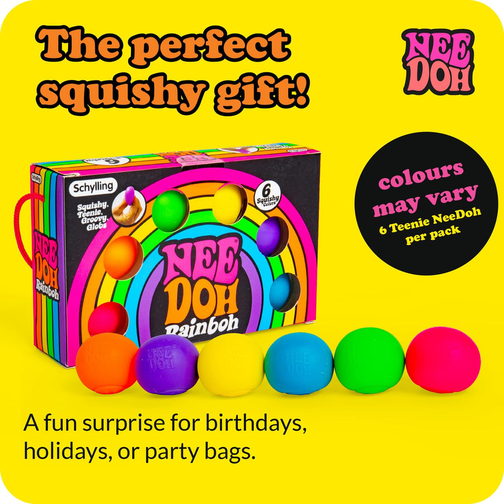 Schylling NeeDoh Rainboh Teenie compact size for portable sensory play.