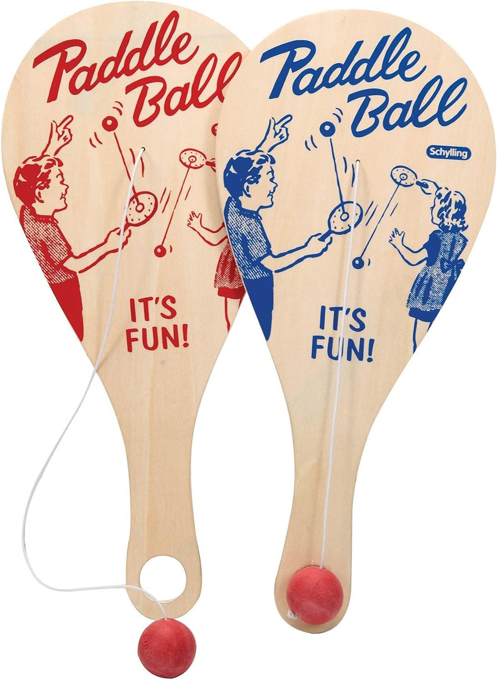 Schylling Paddle Ball shown at the beach or park for portable play.