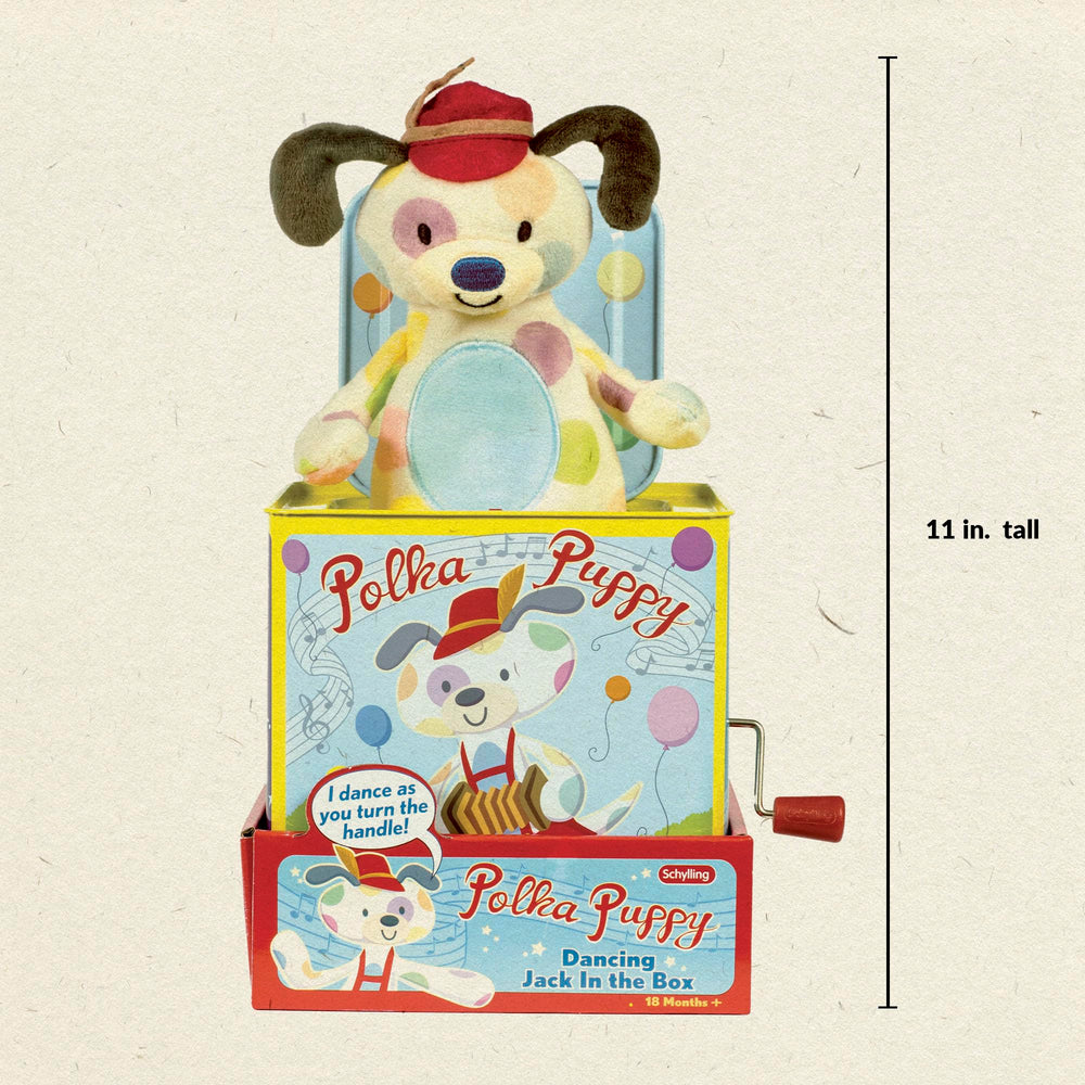 Schylling Polka Puppy plush reveal highlights soft, friendly toy for toddlers.