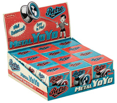 Schylling Retro Metal Yo-Yo in hand with braided cord, promoting smooth spins.