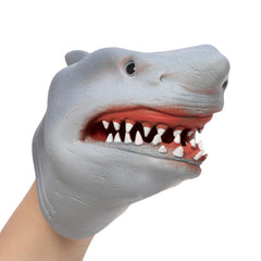 Schylling Shark Hand Puppet close-up mouth highlights flexible jaw for expressive scenes.