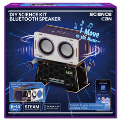 Science Can robot speaker assembly shows puzzle pieces fitting together for a glue-free build.