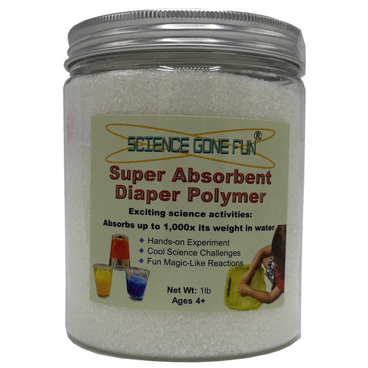 Science Gone Fun superabsorbent polymer beads expand to gel for demonstrations.