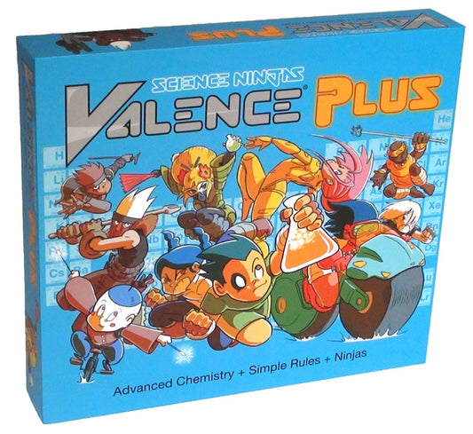 Science Ninjas Valence Plus game box cover highlighting advanced chemistry learning potential.