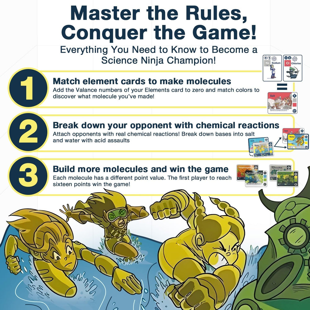Science Ninjas Valence Plus multi-step reactions encourage strategic thinking.