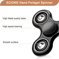 SCIONE fidget spinner in-hand for portable stress relief during commutes and breaks.
