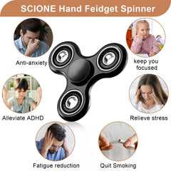 SCIONE fidget spinner spin-action captures long-lasting rotation for distraction-free concentration.