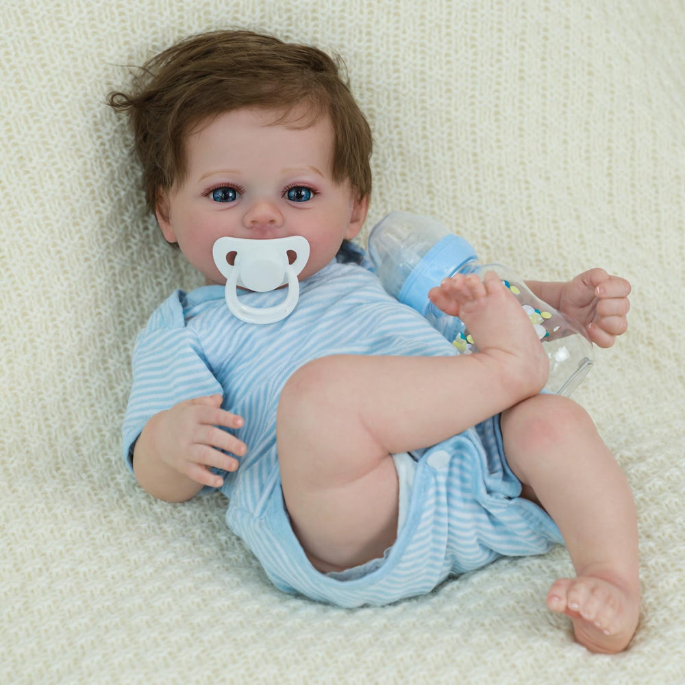 SCOM 18-inch reborn baby doll face close-up showing lifelike features for imaginative play