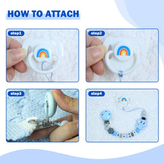 SCOM magnetic pacifier in blue used in a doll play setup